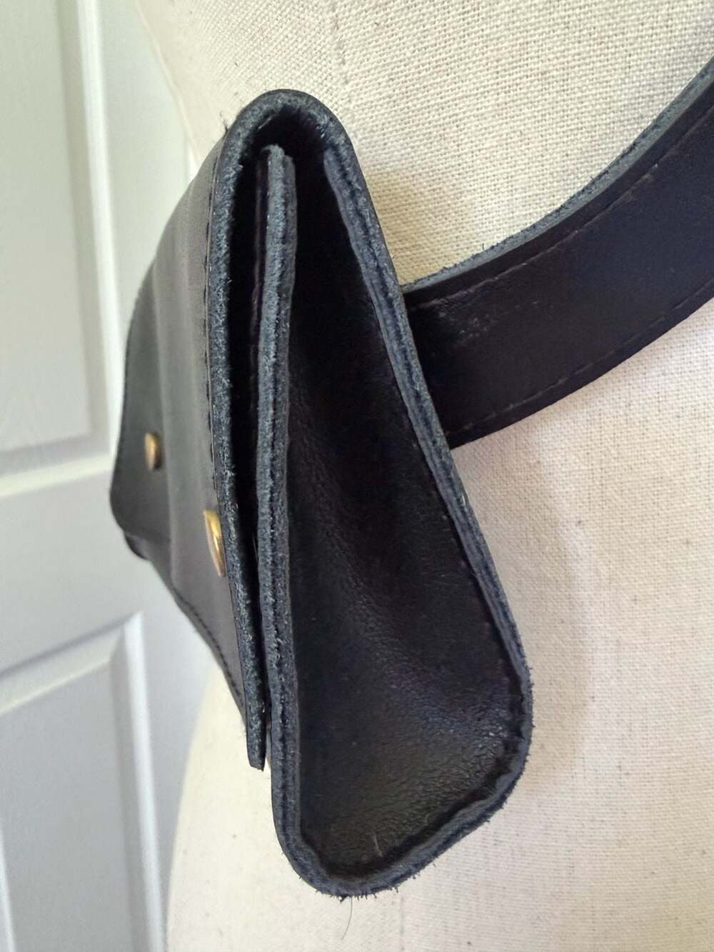 Gigi Pip Black Leather Belt Sling Bag with Gold Hardware - Picture 4 of 15